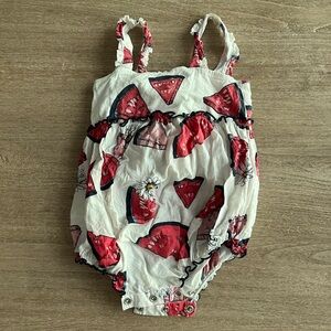 Pink Chicken Watermelon Print Romper